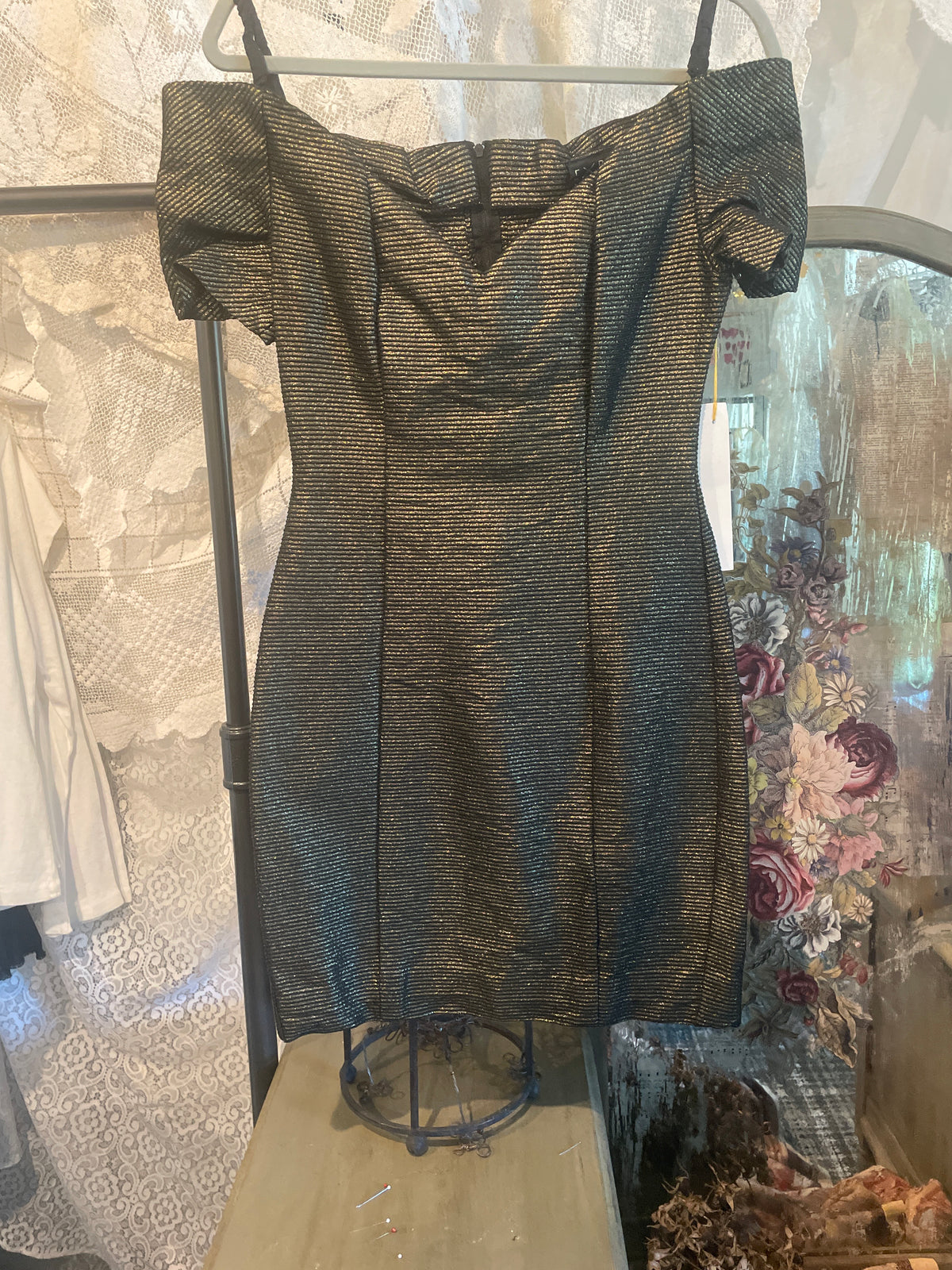 Late 1980s metallic off the shoulder mini dress Expo Nite Size 6