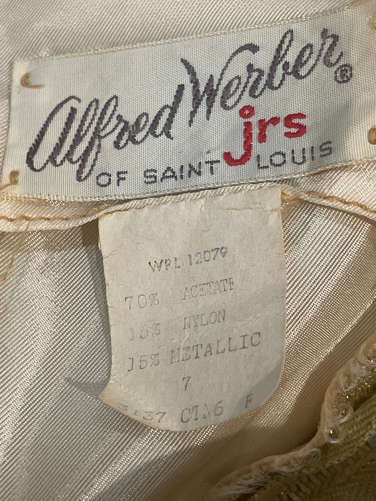 Rare 1950s gold metallic dress Alfred Werner Jrs of St. Louis
