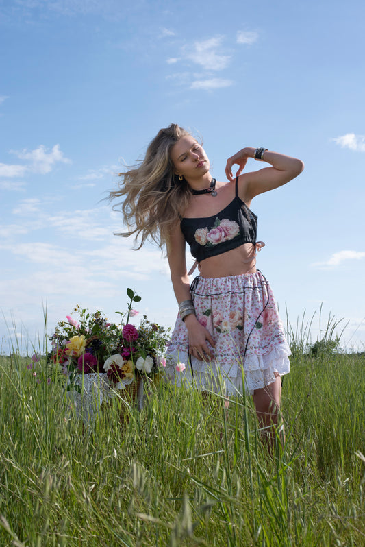 Appliquéd Bralette - Black Linen