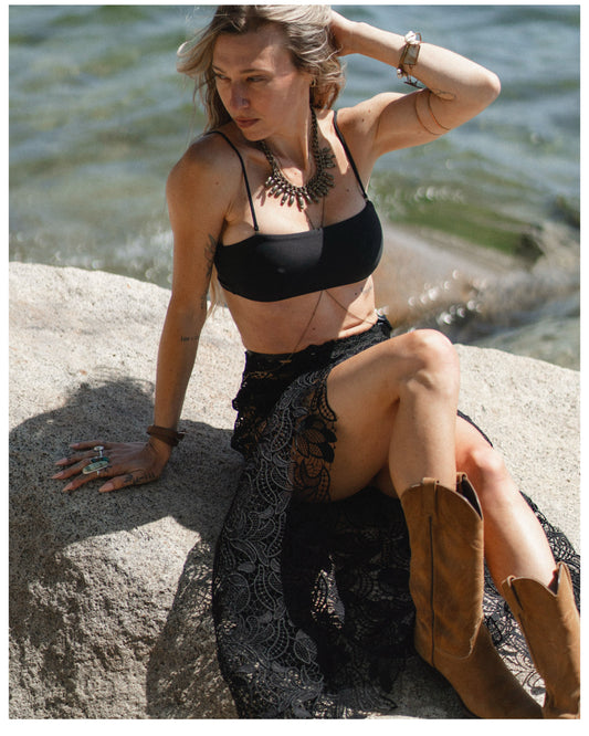 BLACK LACE WRAP SKIRT