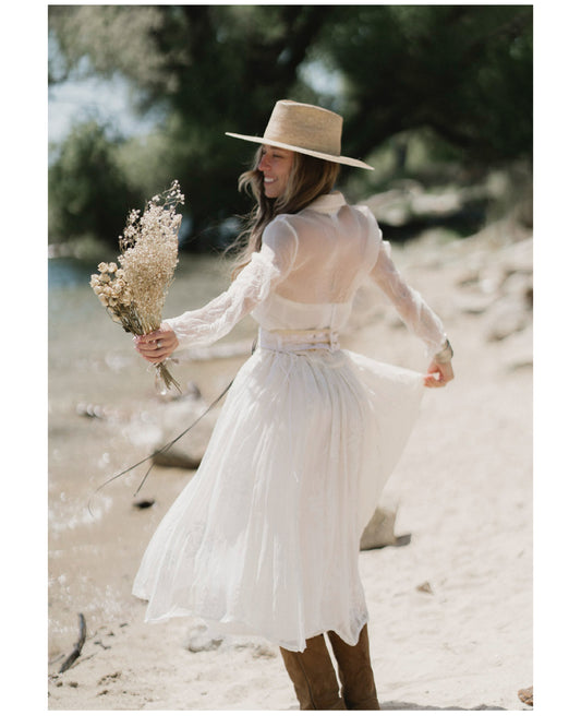 LONG SLEEVE BLOUSE - Sheer Silk - Natural White