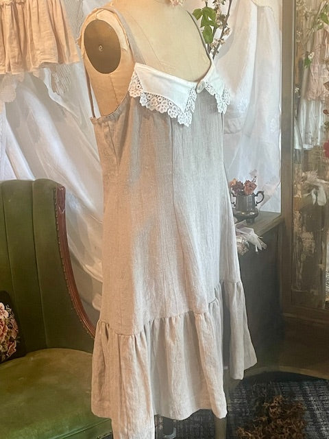 Linen Slip Dress with Lace Collar