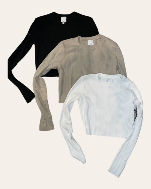 LONG SLEEVE CROPPED TOP - COTTON RIB KNIT