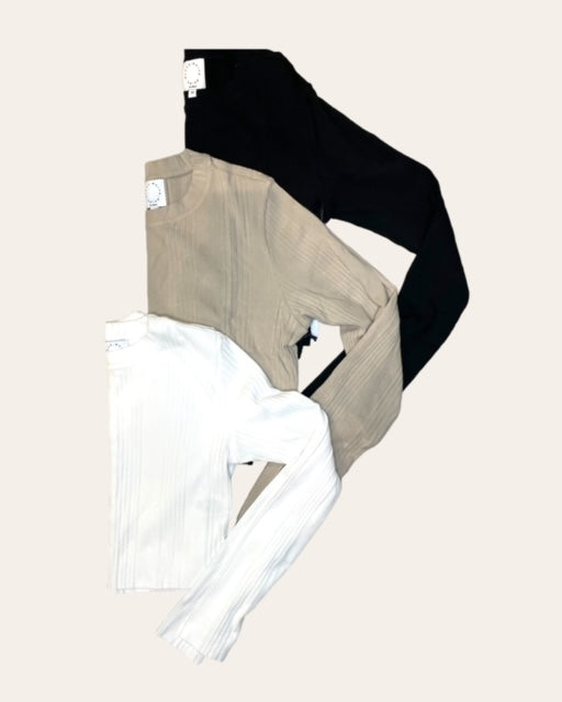 LONG SLEEVE CROPPED TOP - COTTON RIB KNIT