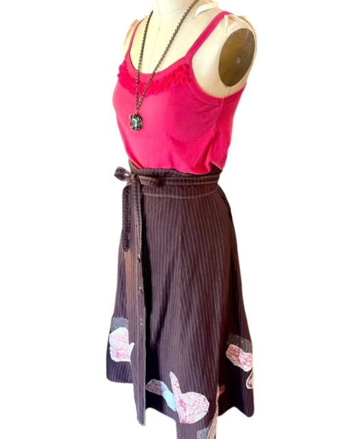 Upcycled Front Button Linen Skirt