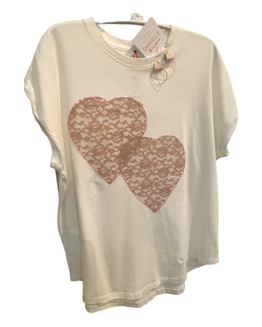 EMBROIDERED TEE -  2 Hearts Lace Applique