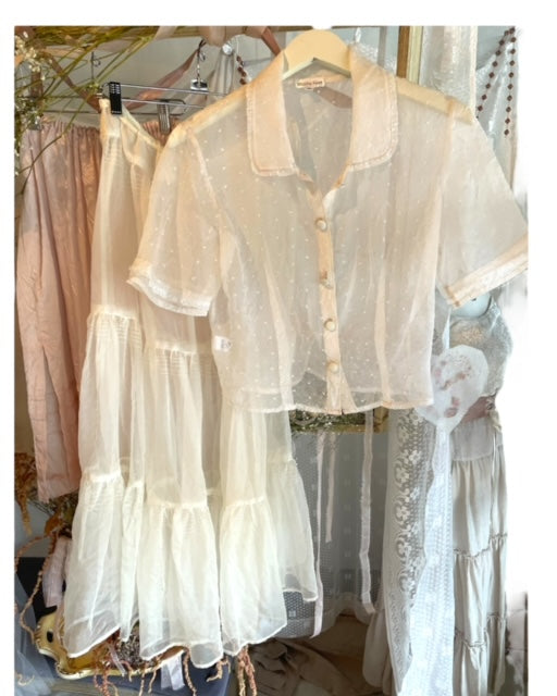 Butterfly Blouse Short Sleeve Silk Swiss Dot - White Best Seller