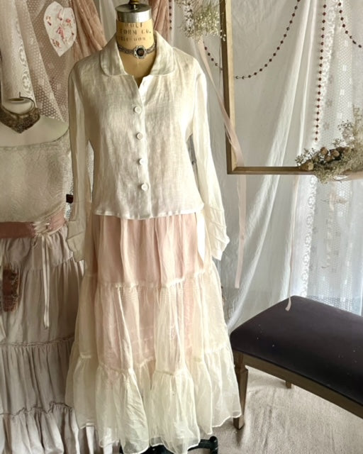 LONG SLEEVE BLOUSE WITH PIN-TUCKS- WHITE LINEN - BEST SELLER