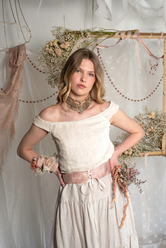 Lace-up Waist-belt - Antique Rose