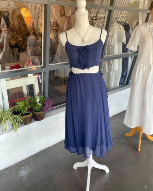 Silk Tie Waist Overskirt - Indigo - BEST SELLER