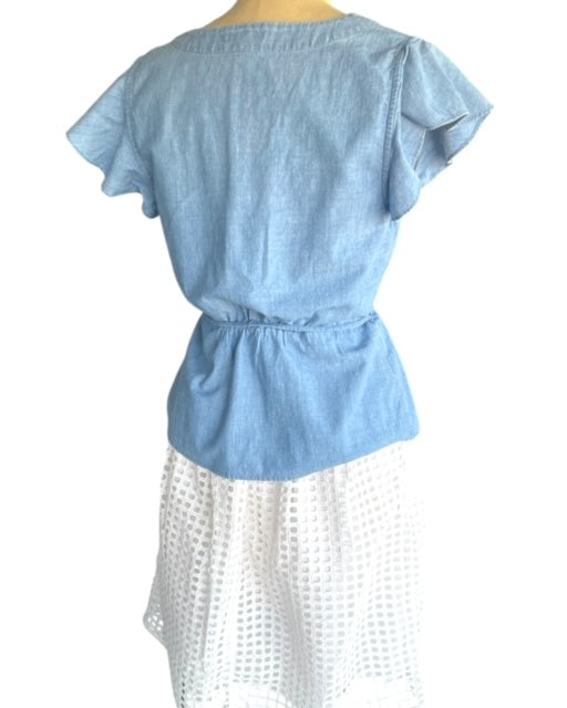 Chambray Peplum Top with Flutter Sleeves, J Crew Size 8 previously loved