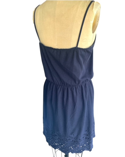 Navy Blue Cotton Dress with border anglaise - Loft - Size M - previously loved