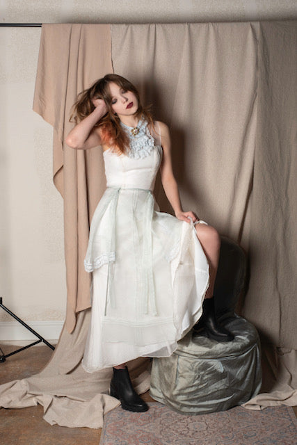 Pintuck Paneled Pinafore Skirt