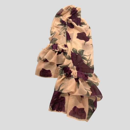 Ruffled Jabot neck scarf - vintage rose silk chiffon