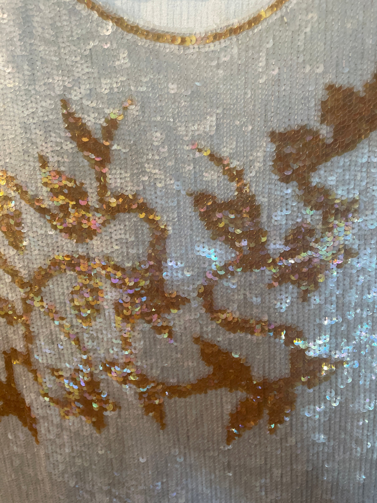 Silk silver/gold sequin blouse vintage 1980s size medium
