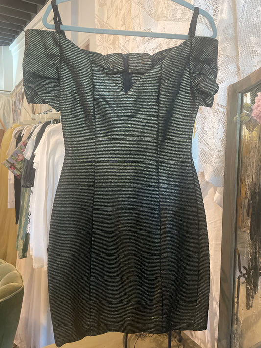 Late 1980s metallic off the shoulder mini dress Expo Nite Size 6