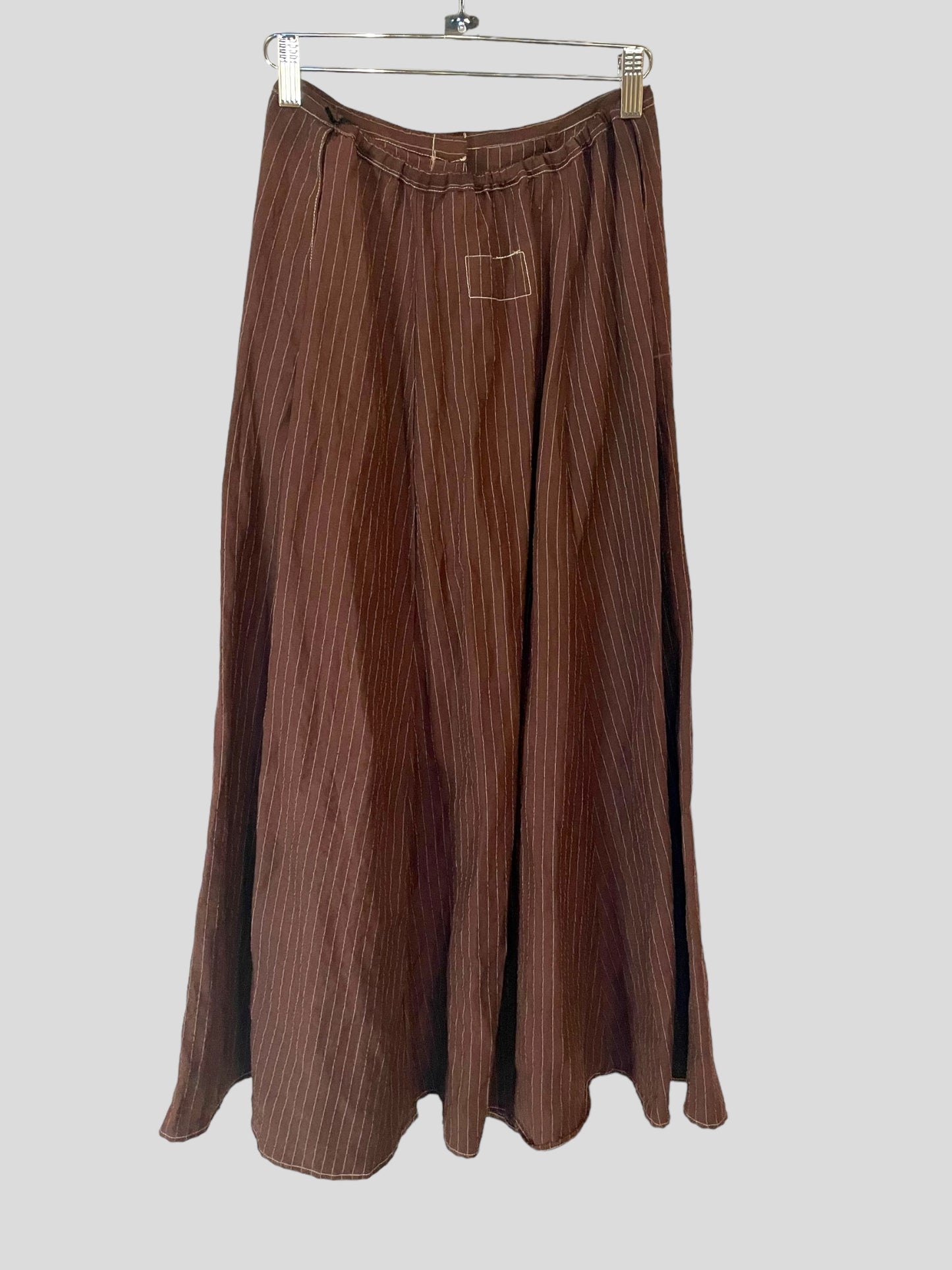 Front Button Prairie Skirt Ankle Length - Hickory Brown Linen