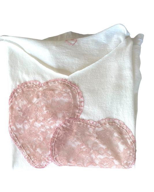 EMBROIDERED TEE -  2 Hearts Lace Applique