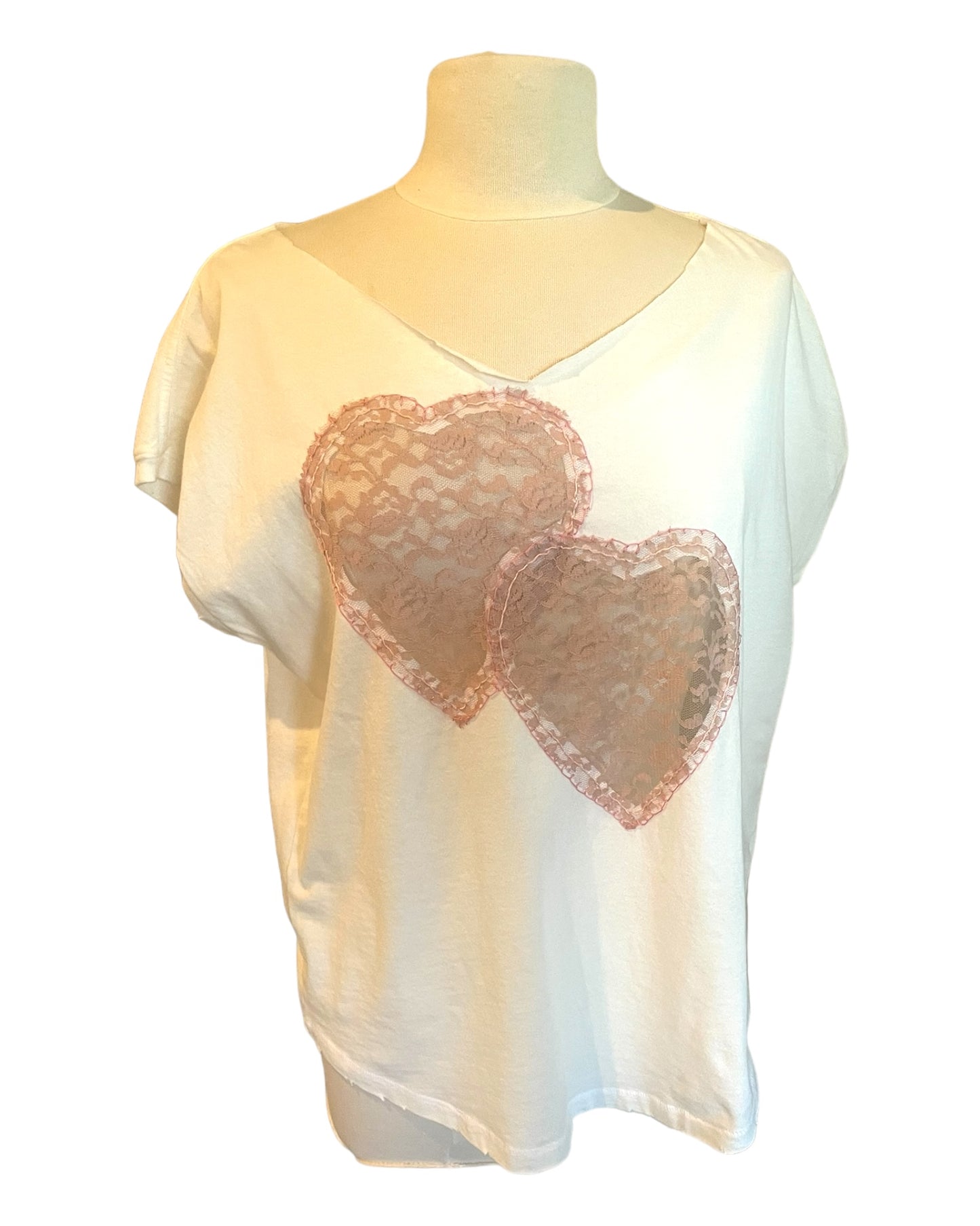 EMBROIDERED TEE -  2 Hearts Lace Applique