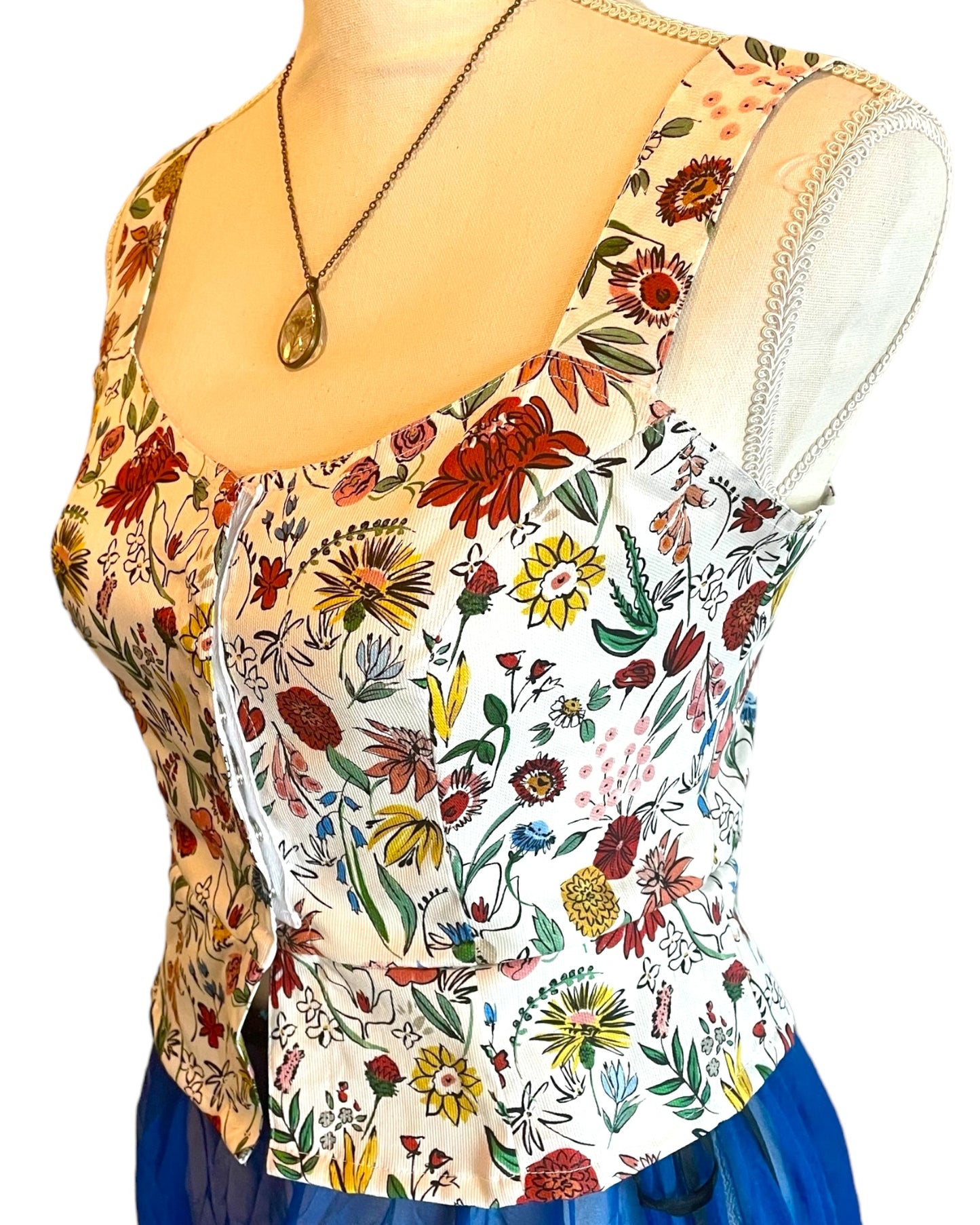 PEPLUM WAISTCOAT - VEST - TOP GARDEN PARTY PRINT - COTTON