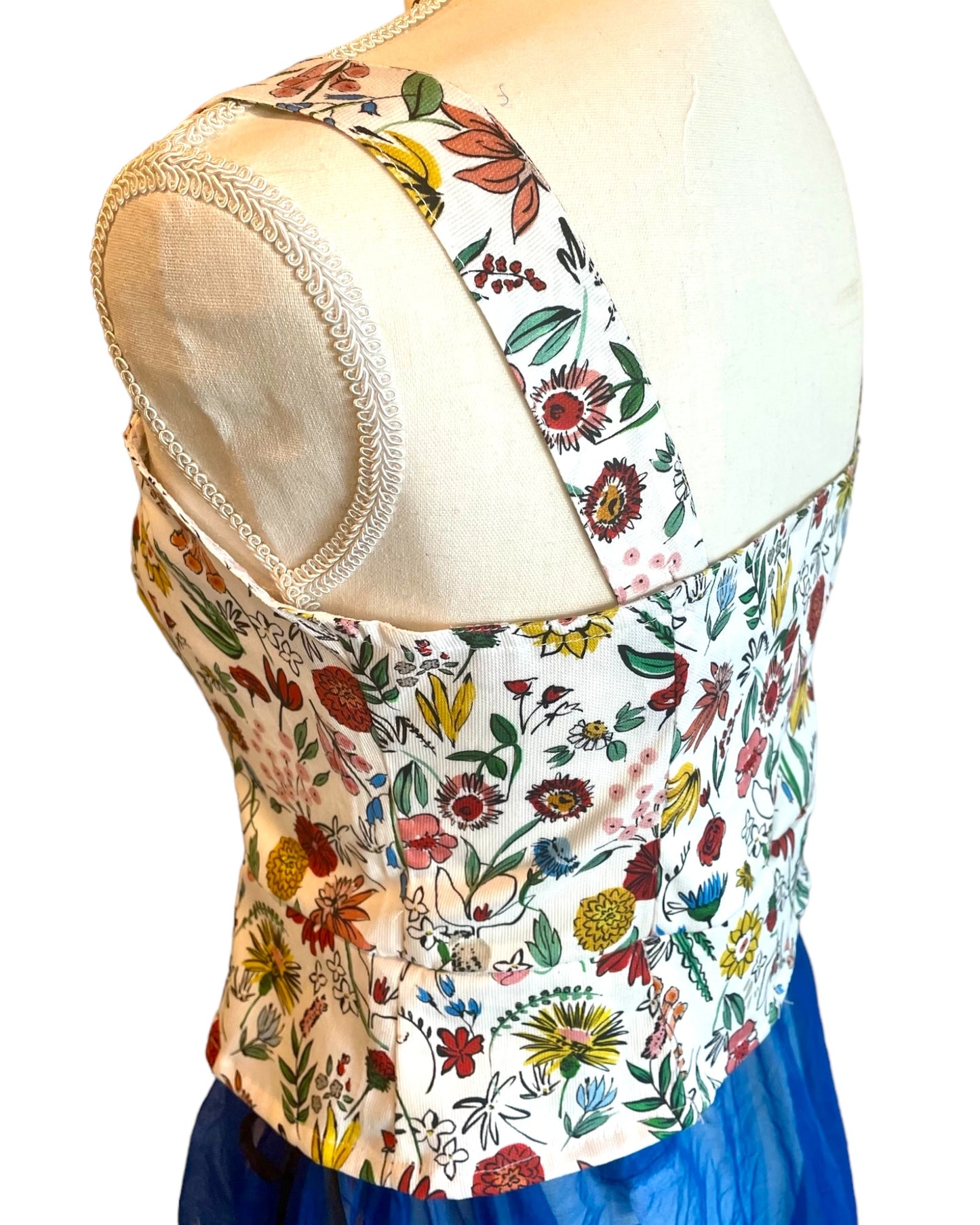 PEPLUM WAISTCOAT - VEST - TOP GARDEN PARTY PRINT - COTTON