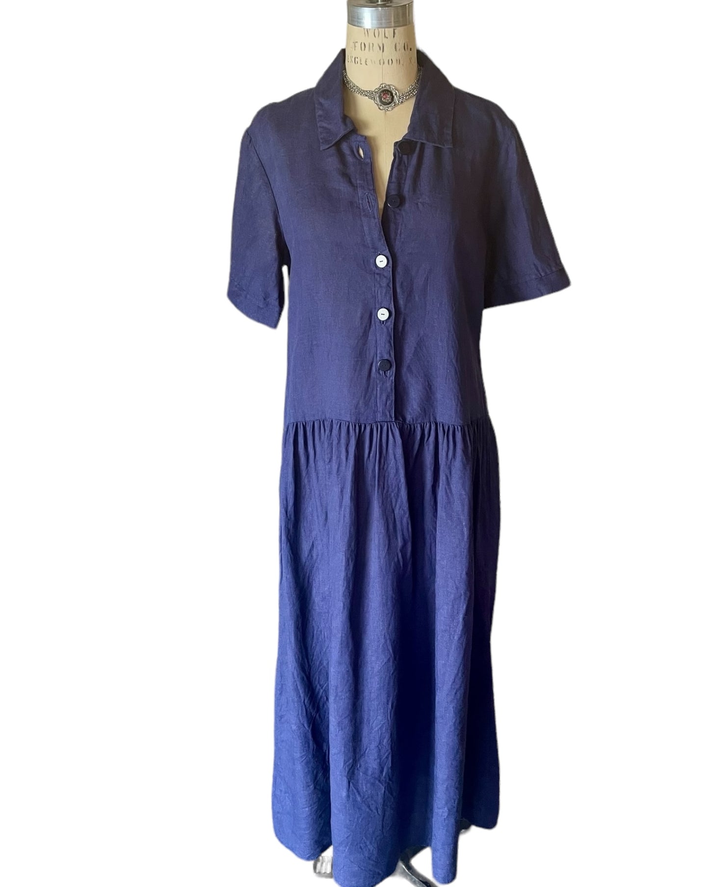 Day Dress - Navy Blue Linen