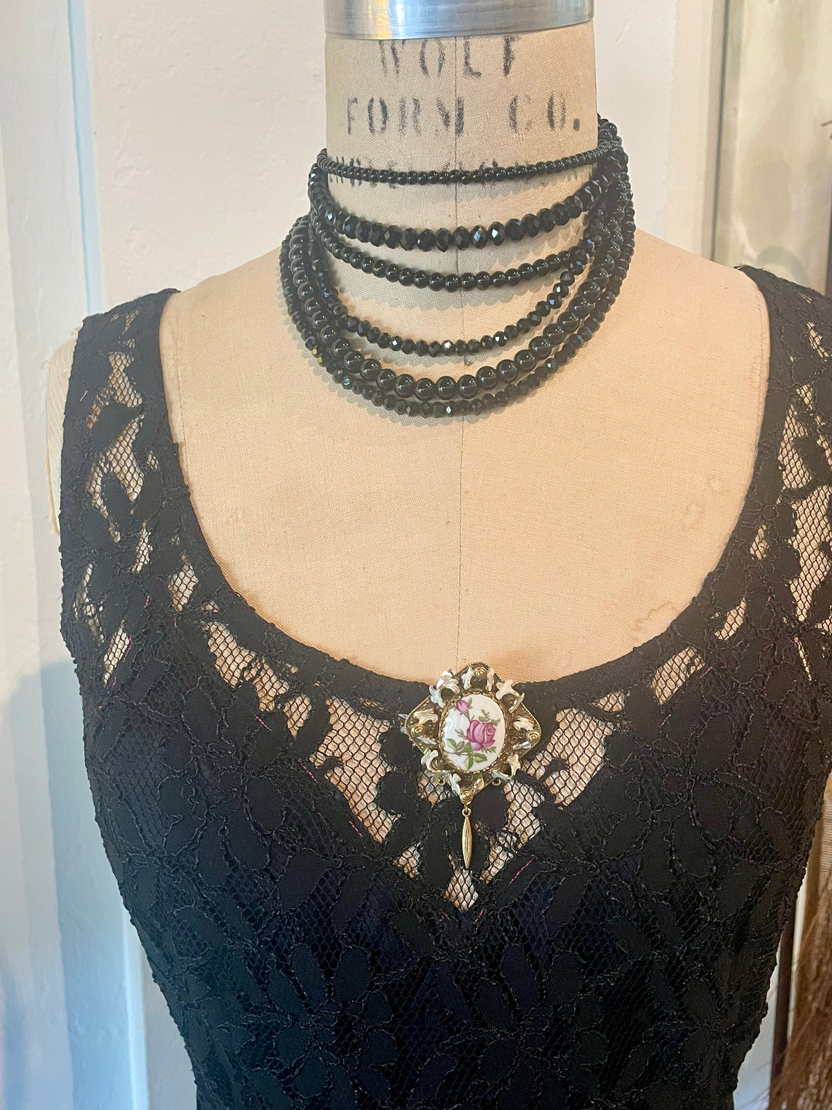 Gothic Black lace dress with whimsical velvet belt size 8