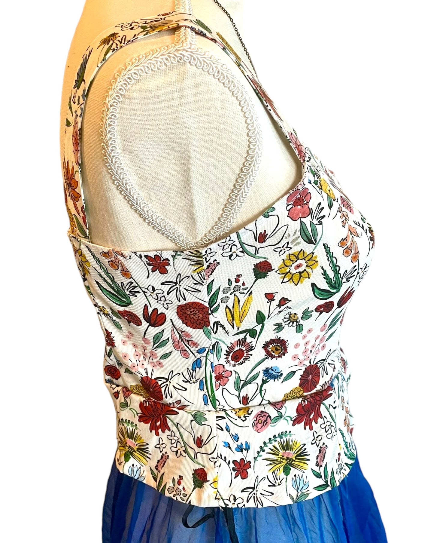 PEPLUM WAISTCOAT - VEST - TOP GARDEN PARTY PRINT - COTTON