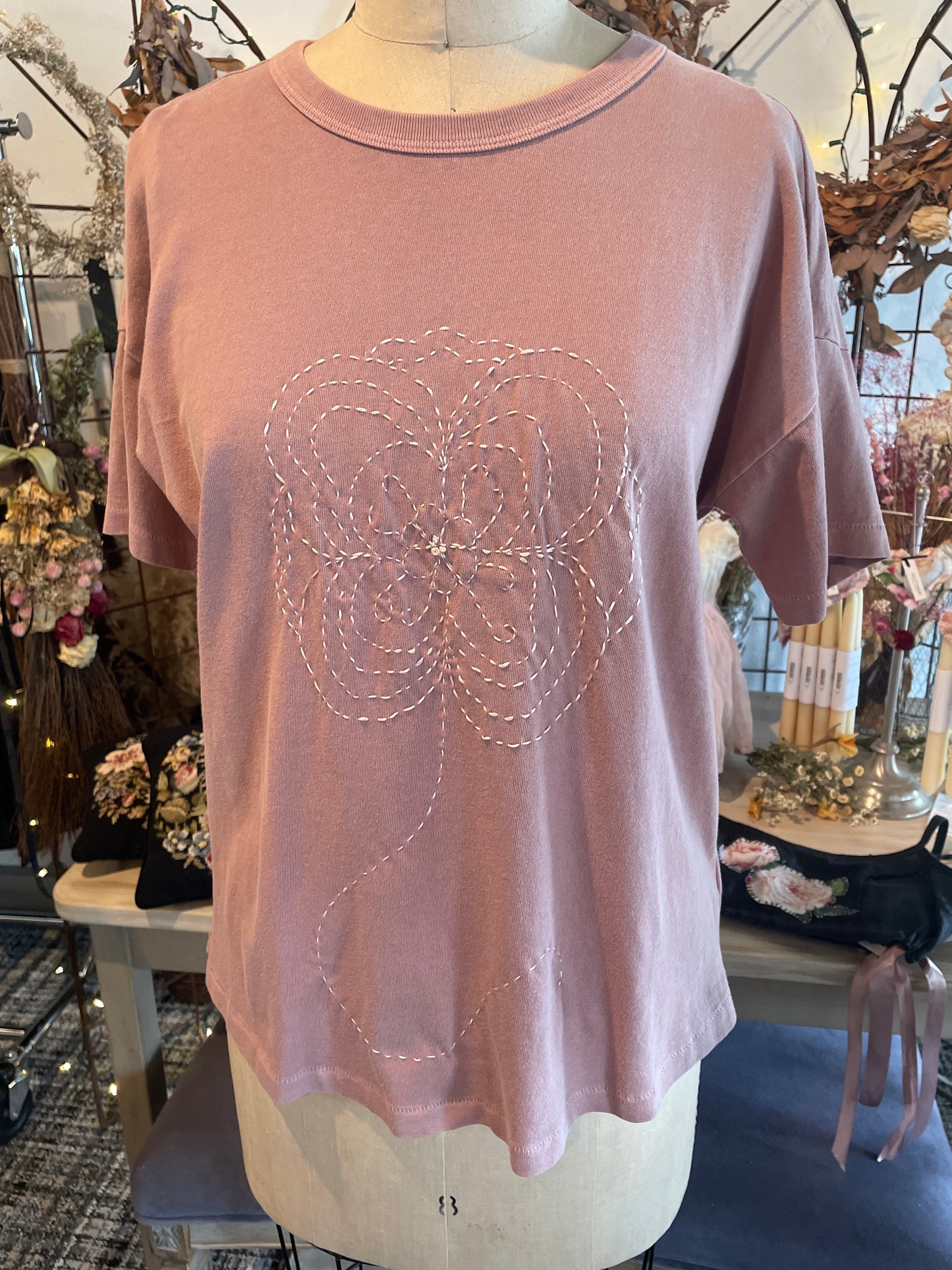 Embroidered Tee with Flower