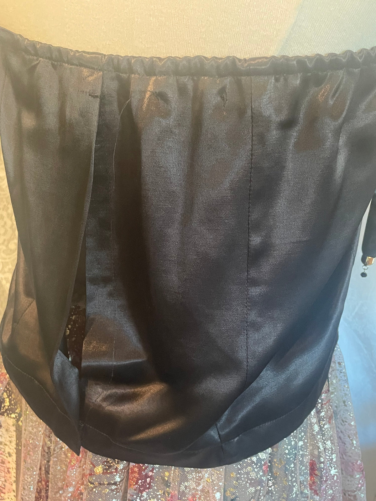 Strapless Black Satin and Lace pull up top Medium-Large