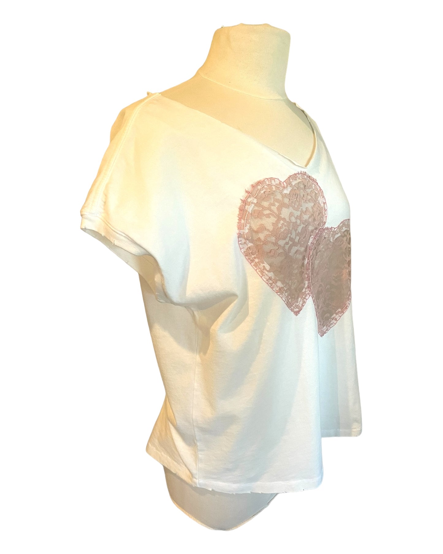 EMBROIDERED TEE -  2 Hearts Lace Applique