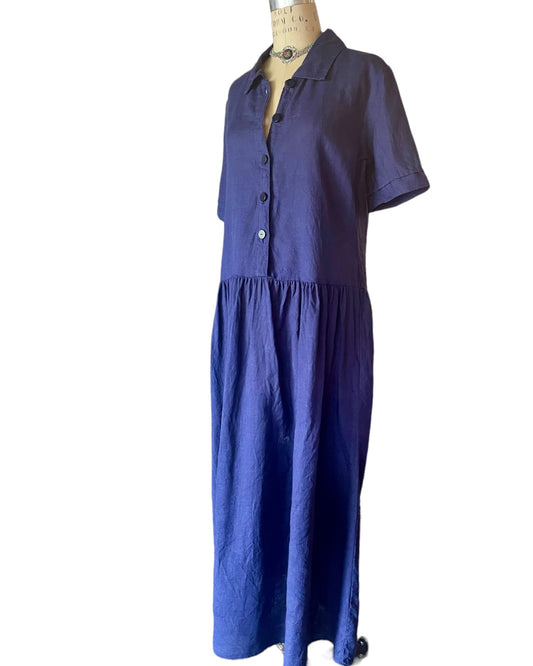 Day Dress - Navy Blue Linen