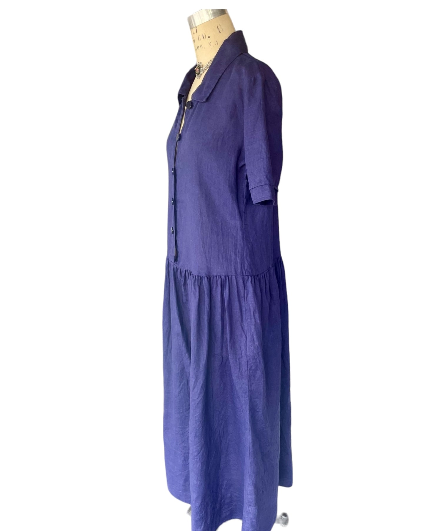 Day Dress - Navy Blue Linen