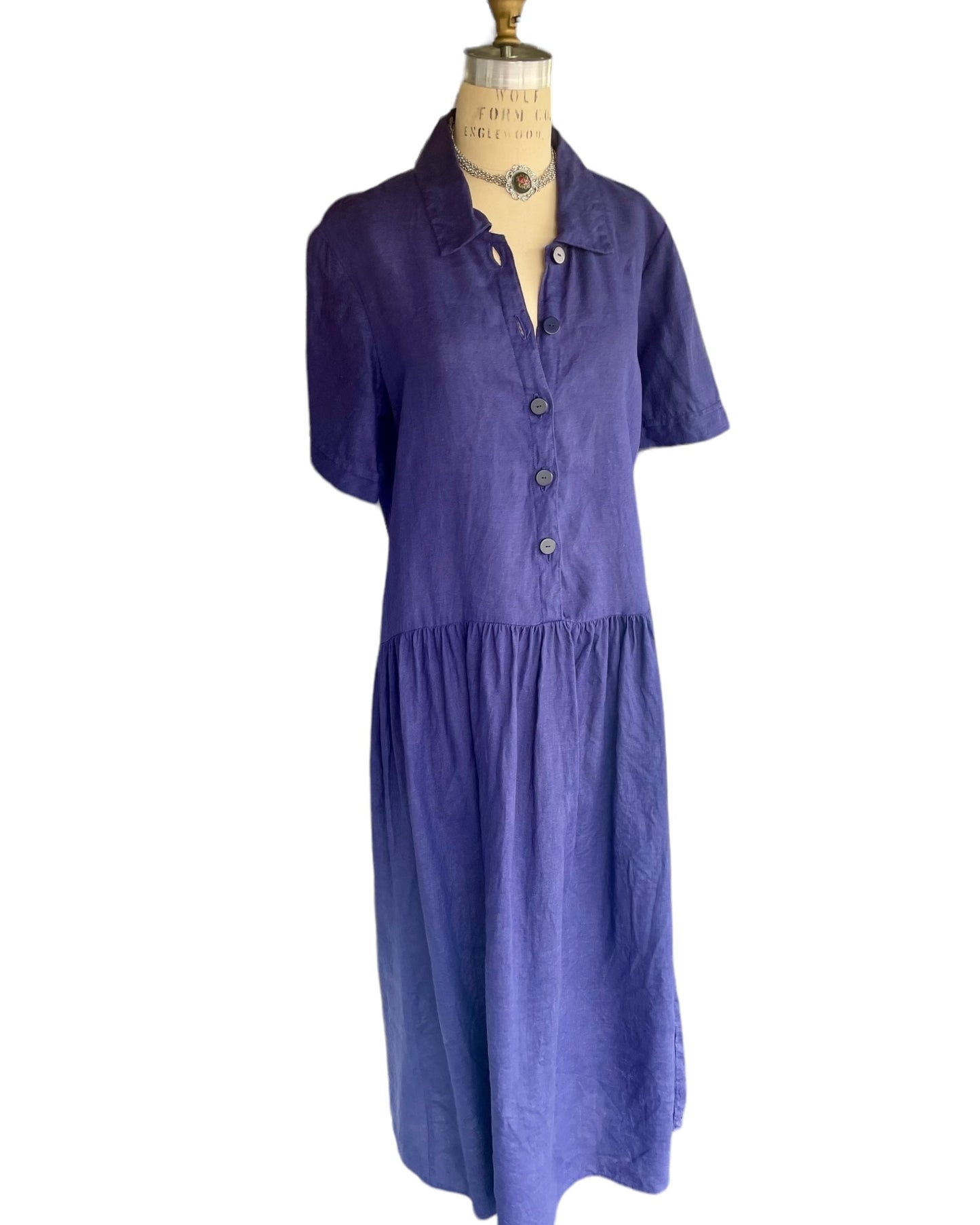 Day Dress - Navy Blue Linen