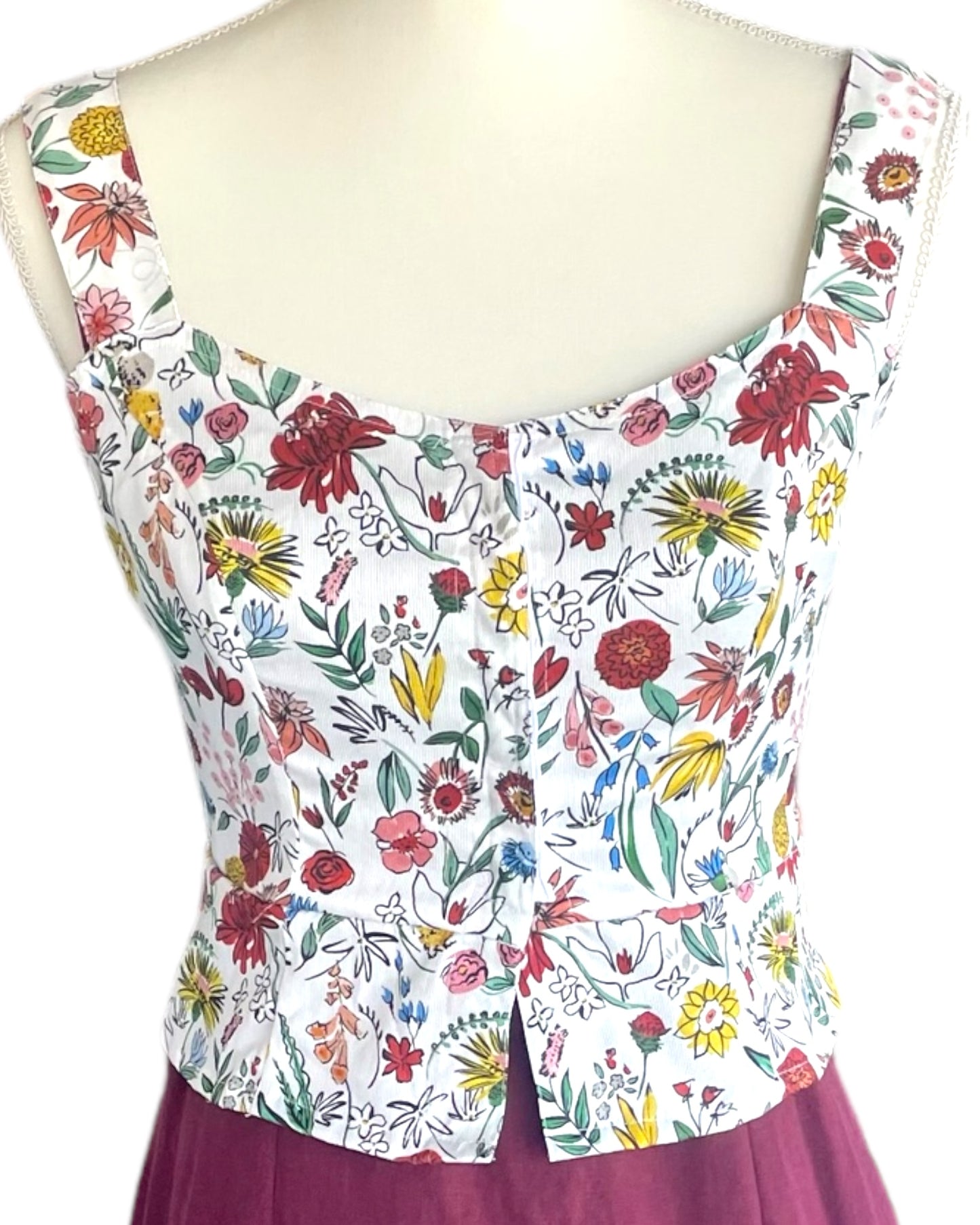 PEPLUM WAISTCOAT - VEST - TOP GARDEN PARTY PRINT - COTTON