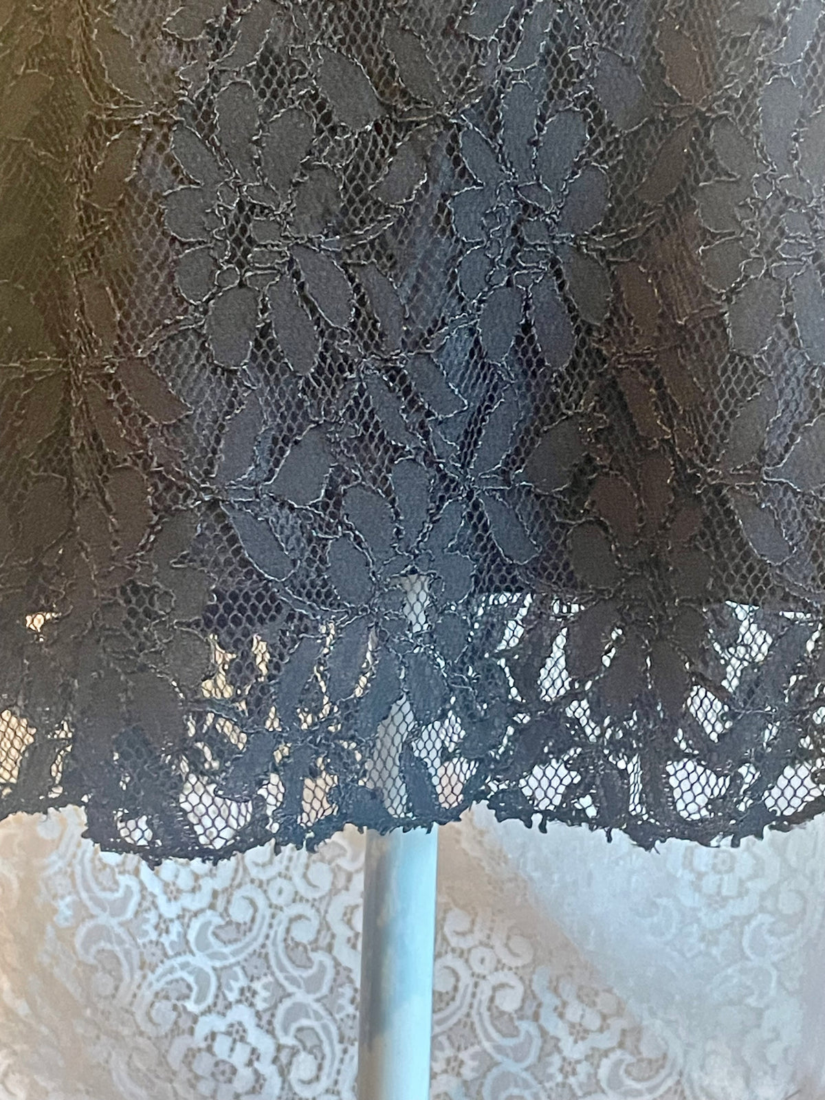 Gothic Black lace dress with whimsical velvet belt size 8