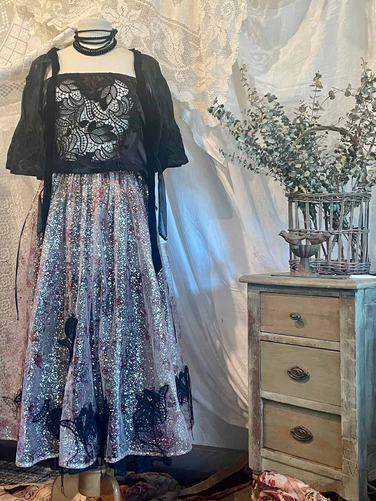 Metallic Tulle Midi Full Skirt one size