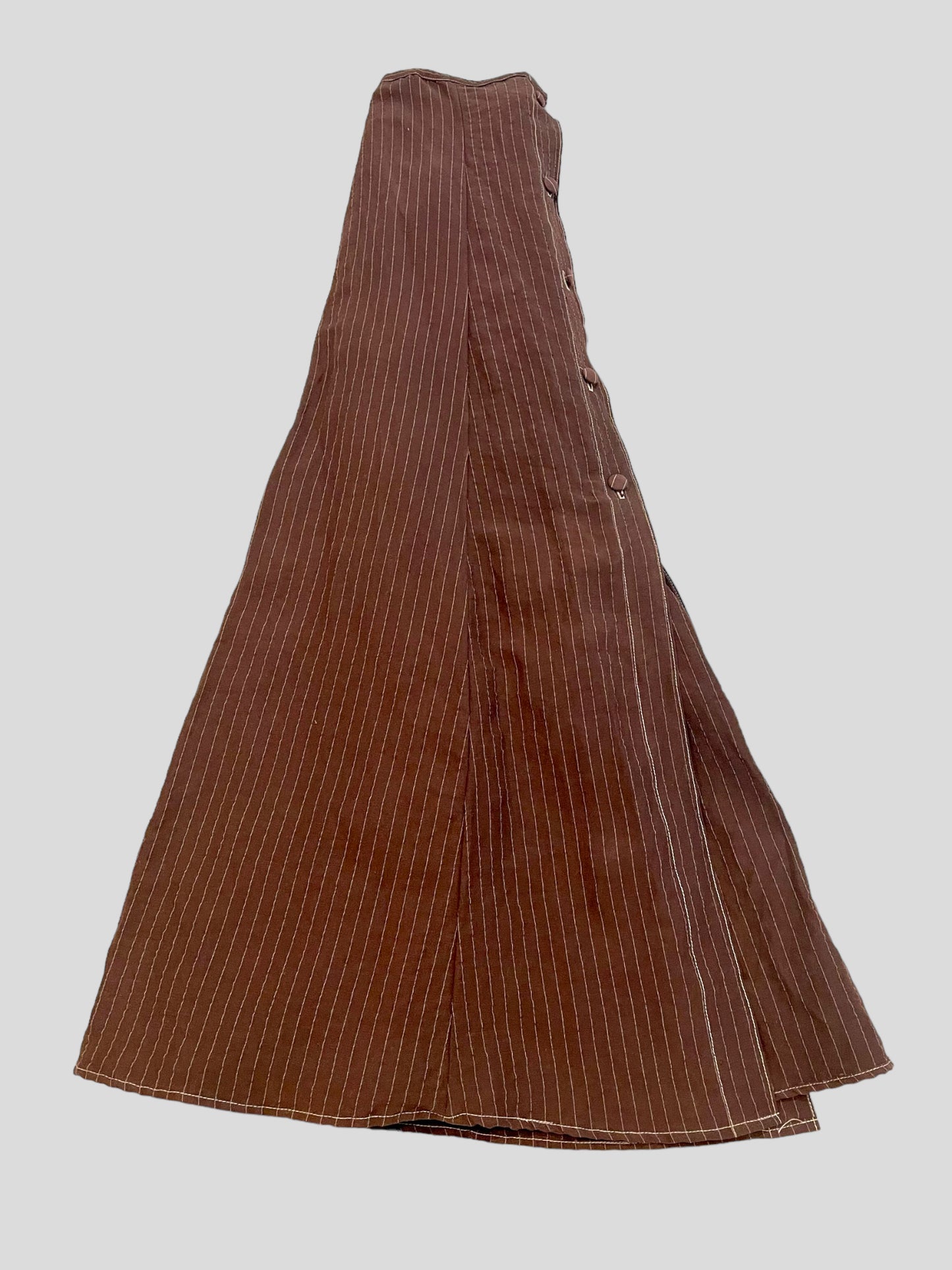 Front Button Prairie Skirt Ankle Length - Hickory Brown Linen