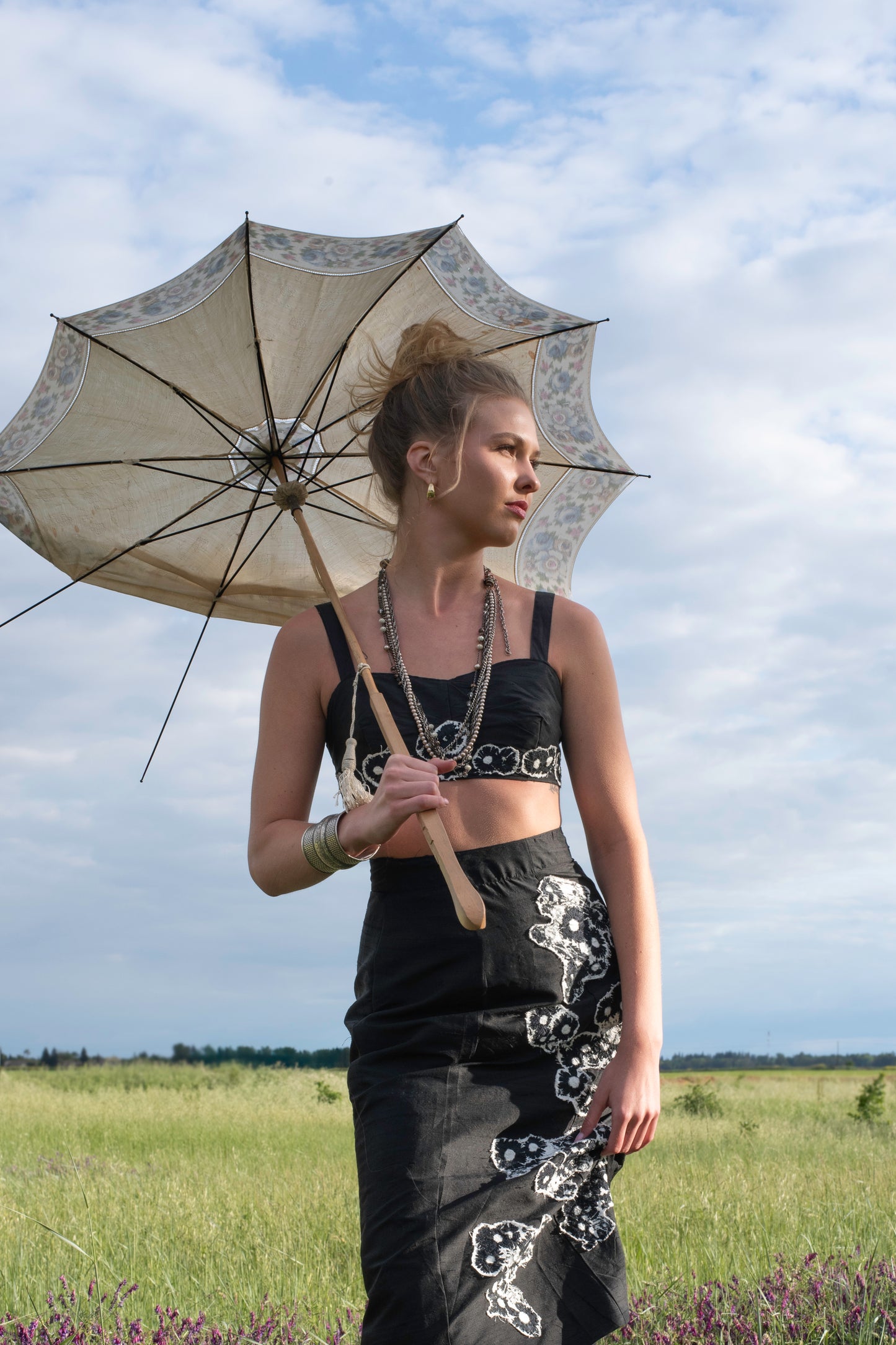 Bra Top silk Shantung with applique