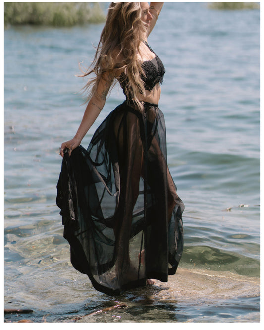 SHEER BLACK SILK SIREN SKIRT