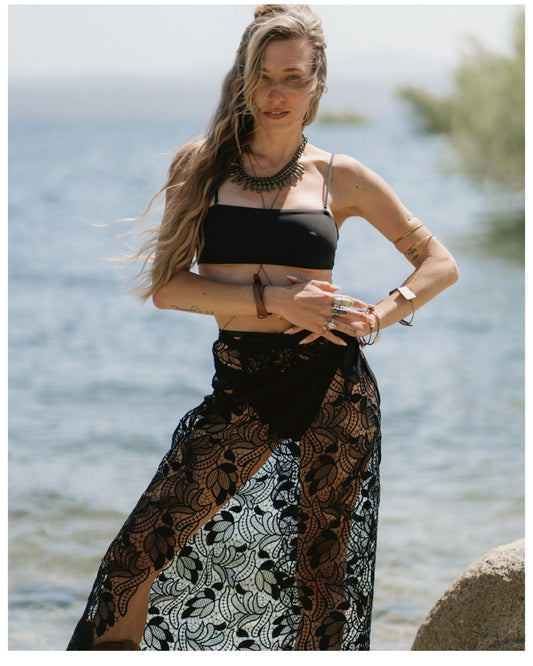BLACK LACE WRAP SKIRT