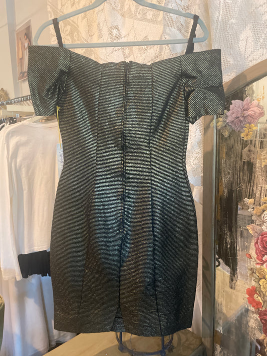 Late 1980s metallic off the shoulder mini dress Expo Nite Size 6
