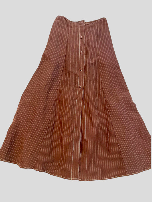 Front Button Prairie Skirt Ankle Length - Hickory Brown Linen