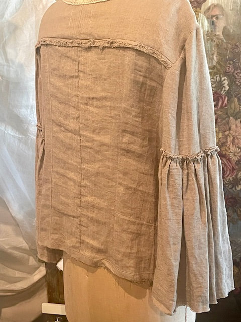 UPCYCLED COTTAGE BLOUSE IN LINEN AND LACE