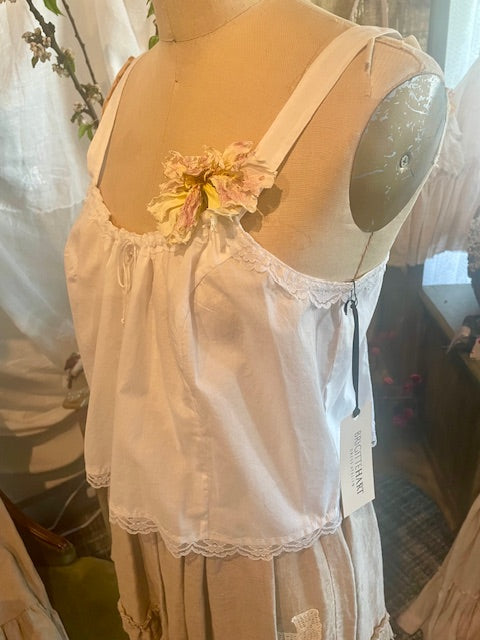 COTTON CAMI WITH VINTAGE LACE