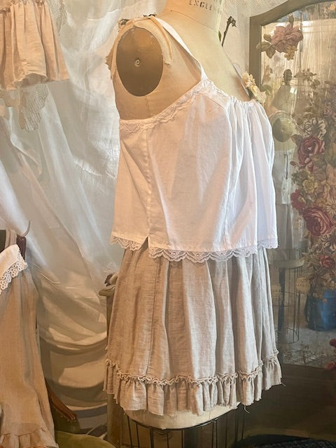 Linen Mini Skirt with Ruffle