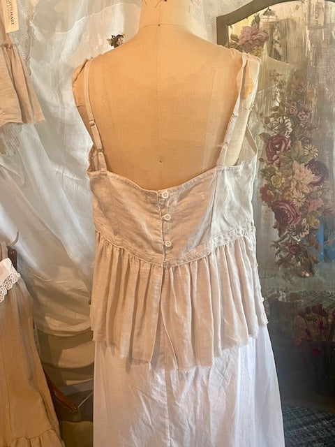 Long Linen Camisole Top with Lace Trim