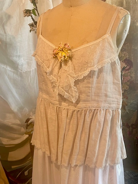 Long Linen Camisole Top with Lace Trim
