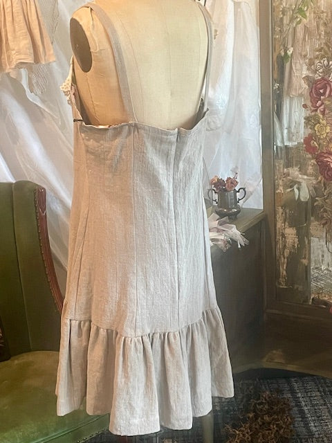Linen Slip Dress with Lace Collar