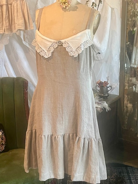 Linen Slip Dress with Lace Collar